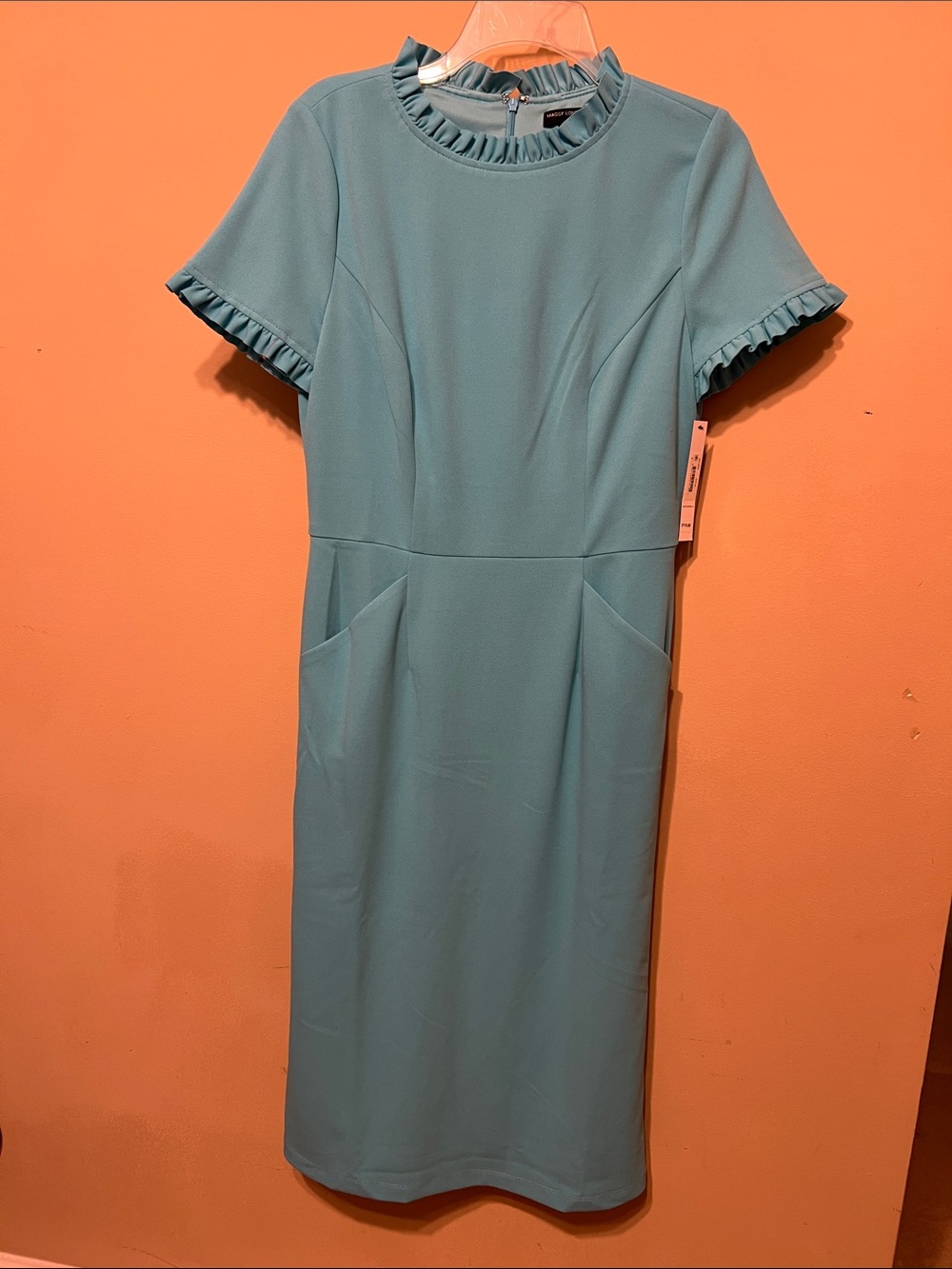 Maggy London Teal Ruffle-Trim Midi Dress